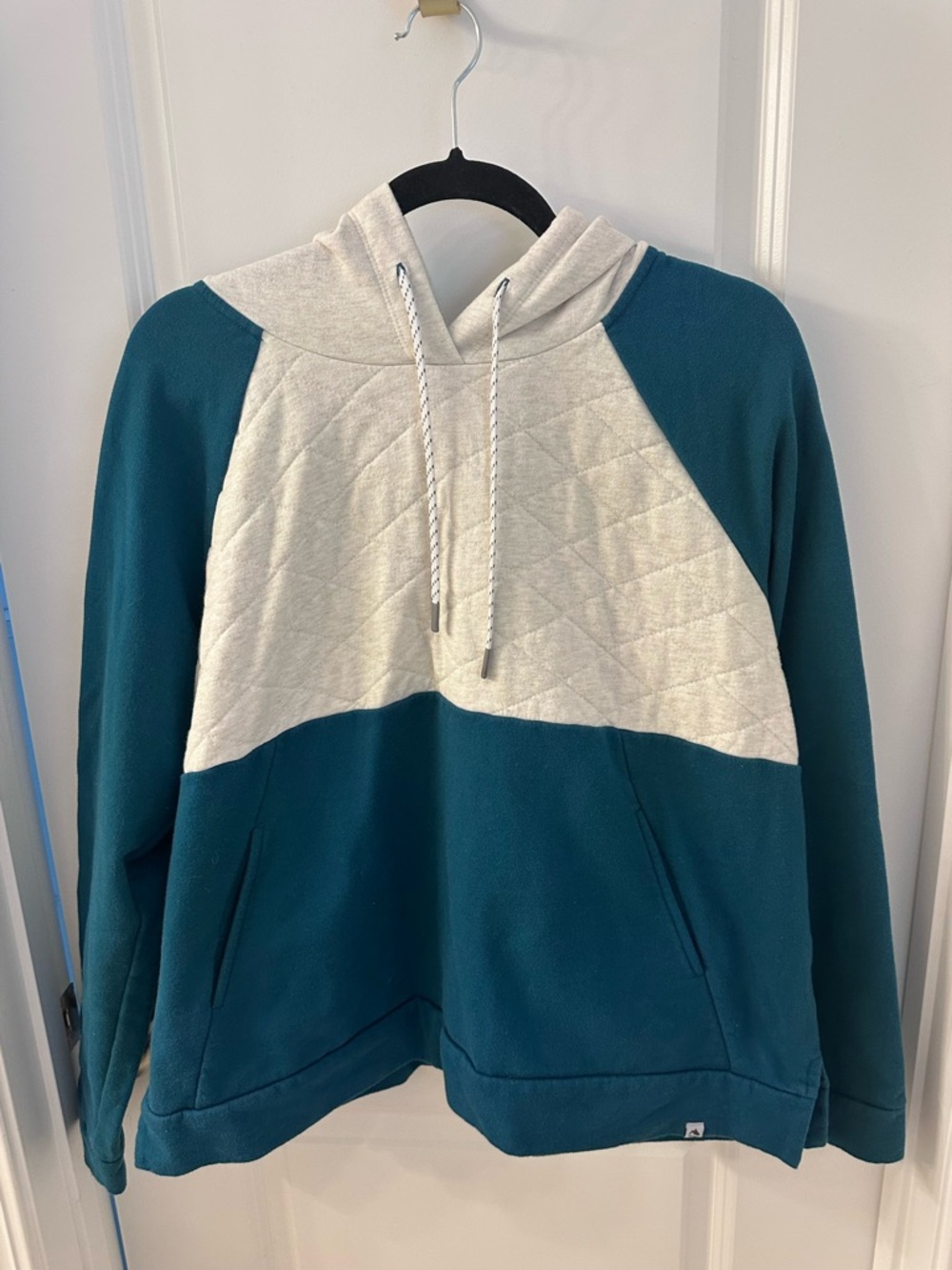 Teal and Cream Quilted Pullover Hoodie